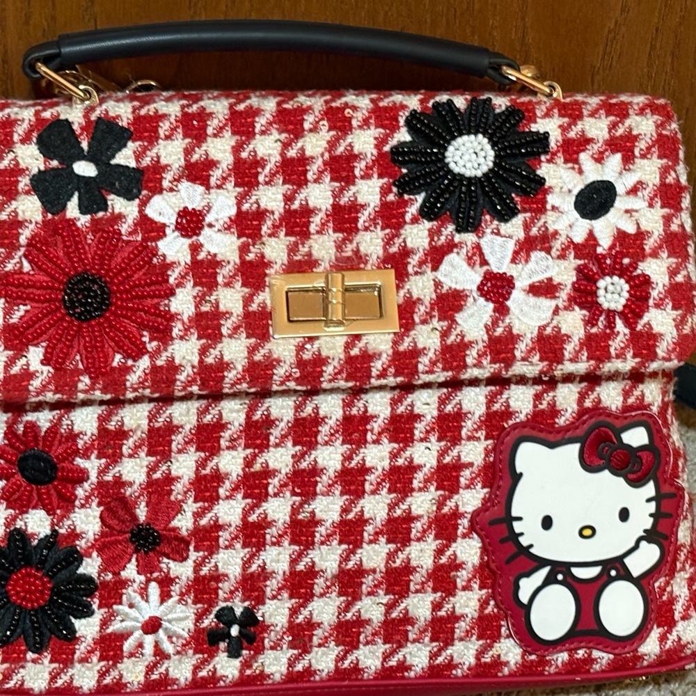 Hello Kitty Red and White Satchel with Floral Accents